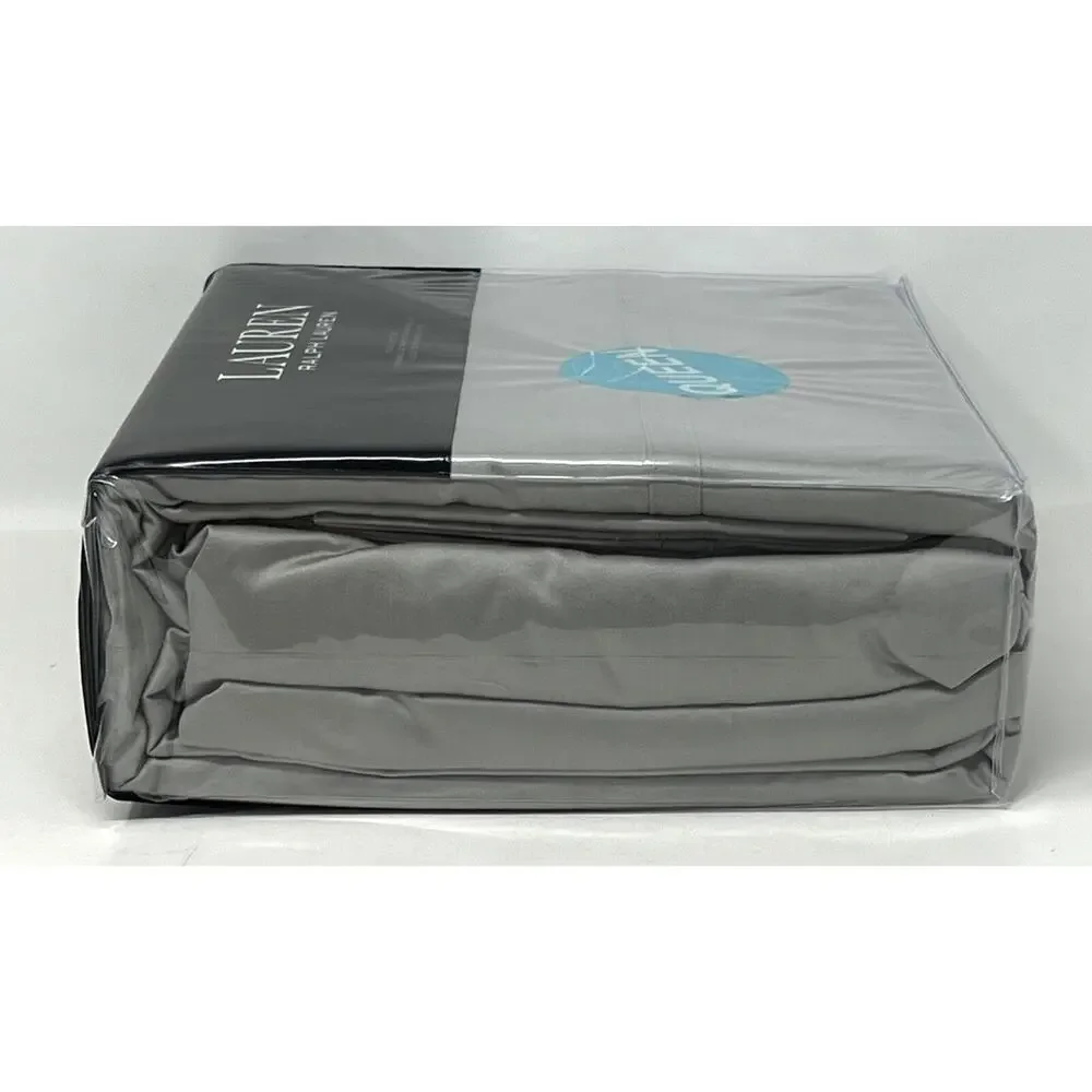 Ralph Lauren Queen Spencer Solid 475 TC Thread-Count Sateen Sheet Set Gray Grey